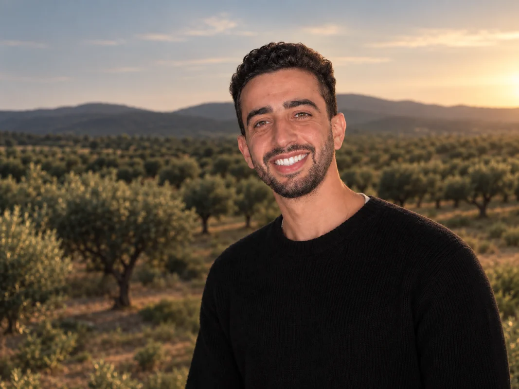 David Toledano, fundador da ZAITA, num olival ao pôr do sol.